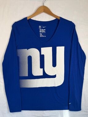Nike NFL Women's Sz MD Blue New York Giants Long‎ Sleeve V-Neck T-shirt